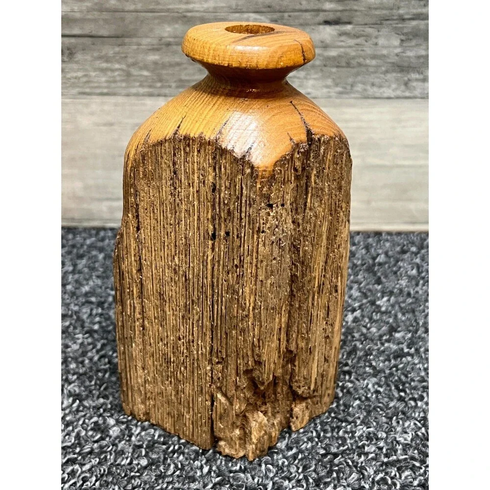 Vintage Studio Artisan Turned Wood Live Edge Sculptural Bud Vase MCM
